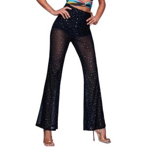 imageFloerns Womens Sequin High Waist Flare Leg Pants Bell Bottom Club TrousersBlack Solid