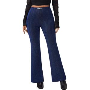 imageFloerns Womens Sequin High Waist Flare Leg Pants Bell Bottom Club TrousersNavy Blue