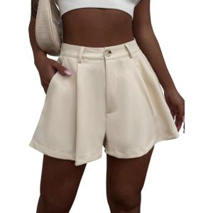 imageFloerns Womens Solid High Waisted Wide Leg Casual Pleated Shorts with PocketApricot