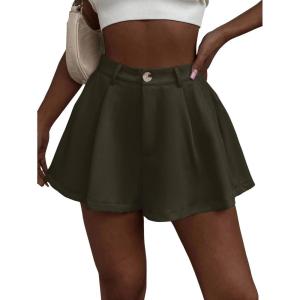 imageFloerns Womens Solid High Waisted Wide Leg Casual Pleated Shorts with PocketArmy Green