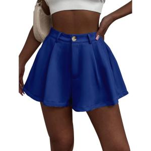 imageFloerns Womens Solid High Waisted Wide Leg Casual Pleated Shorts with PocketDeep Blue