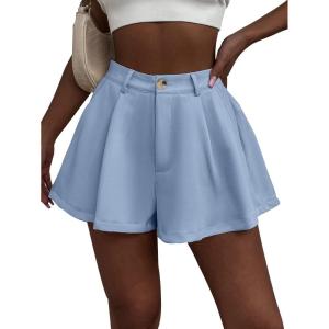 imageFloerns Womens Solid High Waisted Wide Leg Casual Pleated Shorts with PocketLight Blue