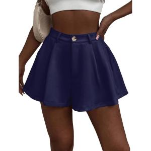 imageFloerns Womens Solid High Waisted Wide Leg Casual Pleated Shorts with PocketNavy