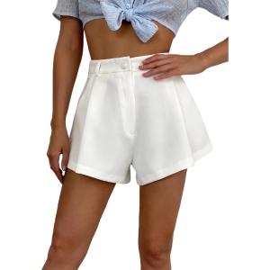 imageFloerns Womens Solid High Waisted Wide Leg Casual Pleated Shorts with PocketWhite