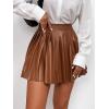 imageFloerns Womens PU Leather High Waisted Pleated Skirt Faux Leather Party Skater Mini SkirtBrown Plain