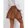 imageFloerns Womens PU Leather High Waisted Pleated Skirt Faux Leather Party Skater Mini SkirtBrown Plain