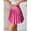 imageFloerns Womens PU Leather High Waisted Pleated Skirt Faux Leather Party Skater Mini SkirtPink