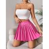 imageFloerns Womens PU Leather High Waisted Pleated Skirt Faux Leather Party Skater Mini SkirtPink