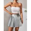 imageFloerns Womens PU Leather High Waisted Pleated Skirt Faux Leather Party Skater Mini SkirtSilver