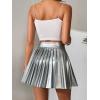 imageFloerns Womens PU Leather High Waisted Pleated Skirt Faux Leather Party Skater Mini SkirtSilver