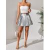 imageFloerns Womens PU Leather High Waisted Pleated Skirt Faux Leather Party Skater Mini SkirtSilver