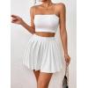 imageFloerns Womens PU Leather High Waisted Pleated Skirt Faux Leather Party Skater Mini SkirtWhite Cream