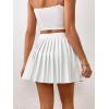 imageFloerns Womens PU Leather High Waisted Pleated Skirt Faux Leather Party Skater Mini SkirtWhite Cream
