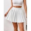 imageFloerns Womens PU Leather High Waisted Pleated Skirt Faux Leather Party Skater Mini SkirtWhite Cream