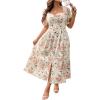 imageFloerns Womens Plus Size Floral Print Tie Front Square Neck Slit Hem Midi DressApricot Multi