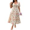 imageFloerns Womens Plus Size Floral Print Tie Front Square Neck Slit Hem Midi DressApricot Multi