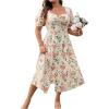 imageFloerns Womens Plus Size Floral Print Tie Front Square Neck Slit Hem Midi DressApricot Multi