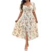 imageFloerns Womens Plus Size Floral Print Tie Front Square Neck Slit Hem Midi DressApricot Multi