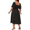 imageFloerns Womens Plus Size Floral Print Tie Front Square Neck Slit Hem Midi DressBlack