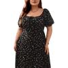 imageFloerns Womens Plus Size Floral Print Tie Front Square Neck Slit Hem Midi DressBlack