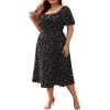 imageFloerns Womens Plus Size Floral Print Tie Front Square Neck Slit Hem Midi DressBlack