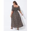imageFloerns Womens Plus Size Floral Print Tie Front Square Neck Slit Hem Midi DressBlack Ditsy Floral