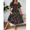imageFloerns Womens Plus Size Floral Print Tie Front Square Neck Slit Hem Midi DressBlack Floral