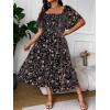 imageFloerns Womens Plus Size Floral Print Tie Front Square Neck Slit Hem Midi DressBlack Floral