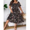 imageFloerns Womens Plus Size Floral Print Tie Front Square Neck Slit Hem Midi DressBlack Floral