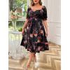imageFloerns Womens Plus Size Floral Print Tie Front Square Neck Slit Hem Midi DressBlack Multi