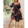 imageFloerns Womens Plus Size Floral Print Tie Front Square Neck Slit Hem Midi DressBlack Multi