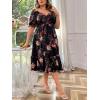 imageFloerns Womens Plus Size Floral Print Tie Front Square Neck Slit Hem Midi DressBlack Multi