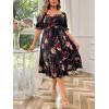 imageFloerns Womens Plus Size Floral Print Tie Front Square Neck Slit Hem Midi DressBlack Multi