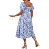 imageFloerns Womens Plus Size Floral Print Tie Front Square Neck Slit Hem Midi DressBlue Ditsy Floral