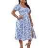 imageFloerns Womens Plus Size Floral Print Tie Front Square Neck Slit Hem Midi DressBlue Ditsy Floral