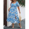 imageFloerns Womens Plus Size Floral Print Tie Front Square Neck Slit Hem Midi DressBlue Flower