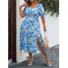 imageFloerns Womens Plus Size Floral Print Tie Front Square Neck Slit Hem Midi DressBlue Flower