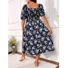 imageFloerns Womens Plus Size Floral Print Tie Front Square Neck Slit Hem Midi DressDark Blue
