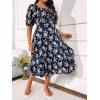 imageFloerns Womens Plus Size Floral Print Tie Front Square Neck Slit Hem Midi DressDark Blue