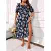 imageFloerns Womens Plus Size Floral Print Tie Front Square Neck Slit Hem Midi DressDark Blue