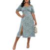 imageFloerns Womens Plus Size Floral Print Tie Front Square Neck Slit Hem Midi DressGreen Floral