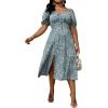 imageFloerns Womens Plus Size Floral Print Tie Front Square Neck Slit Hem Midi DressGreen Floral