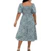 imageFloerns Womens Plus Size Floral Print Tie Front Square Neck Slit Hem Midi DressGreen Floral
