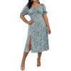 imageFloerns Womens Plus Size Floral Print Tie Front Square Neck Slit Hem Midi DressGreen Floral