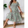 imageFloerns Womens Plus Size Floral Print Tie Front Square Neck Slit Hem Midi DressGreen Flower