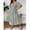 imageFloerns Womens Plus Size Floral Print Tie Front Square Neck Slit Hem Midi DressGreen Flower
