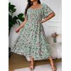 imageFloerns Womens Plus Size Floral Print Tie Front Square Neck Slit Hem Midi DressGreen Flower