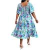 imageFloerns Womens Plus Size Floral Print Tie Front Square Neck Slit Hem Midi DressIce Blue