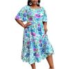 imageFloerns Womens Plus Size Floral Print Tie Front Square Neck Slit Hem Midi DressIce Blue