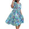 imageFloerns Womens Plus Size Floral Print Tie Front Square Neck Slit Hem Midi DressIce Blue